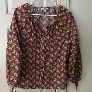 J. Crew Pink and Black Floral Blouse